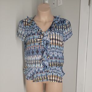 Essential Leigh Blouse Shirt ~ Sz L ~ Blue ~  Short Sleeve